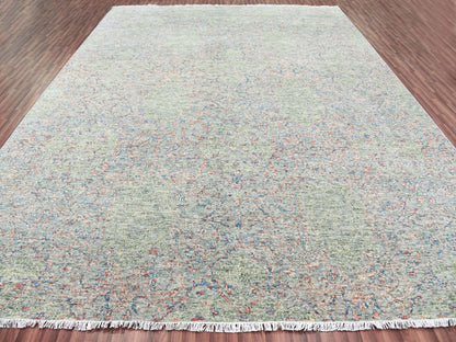 Green 12'0" x 15'2" Modern / Contemporary Hand knotted Wool Rug - Sku: O079443