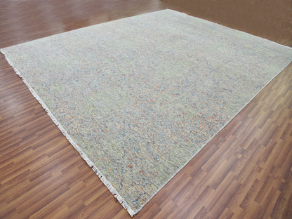 Green 12'0" x 15'2" Modern / Contemporary Hand knotted Wool Rug - Sku: O079443