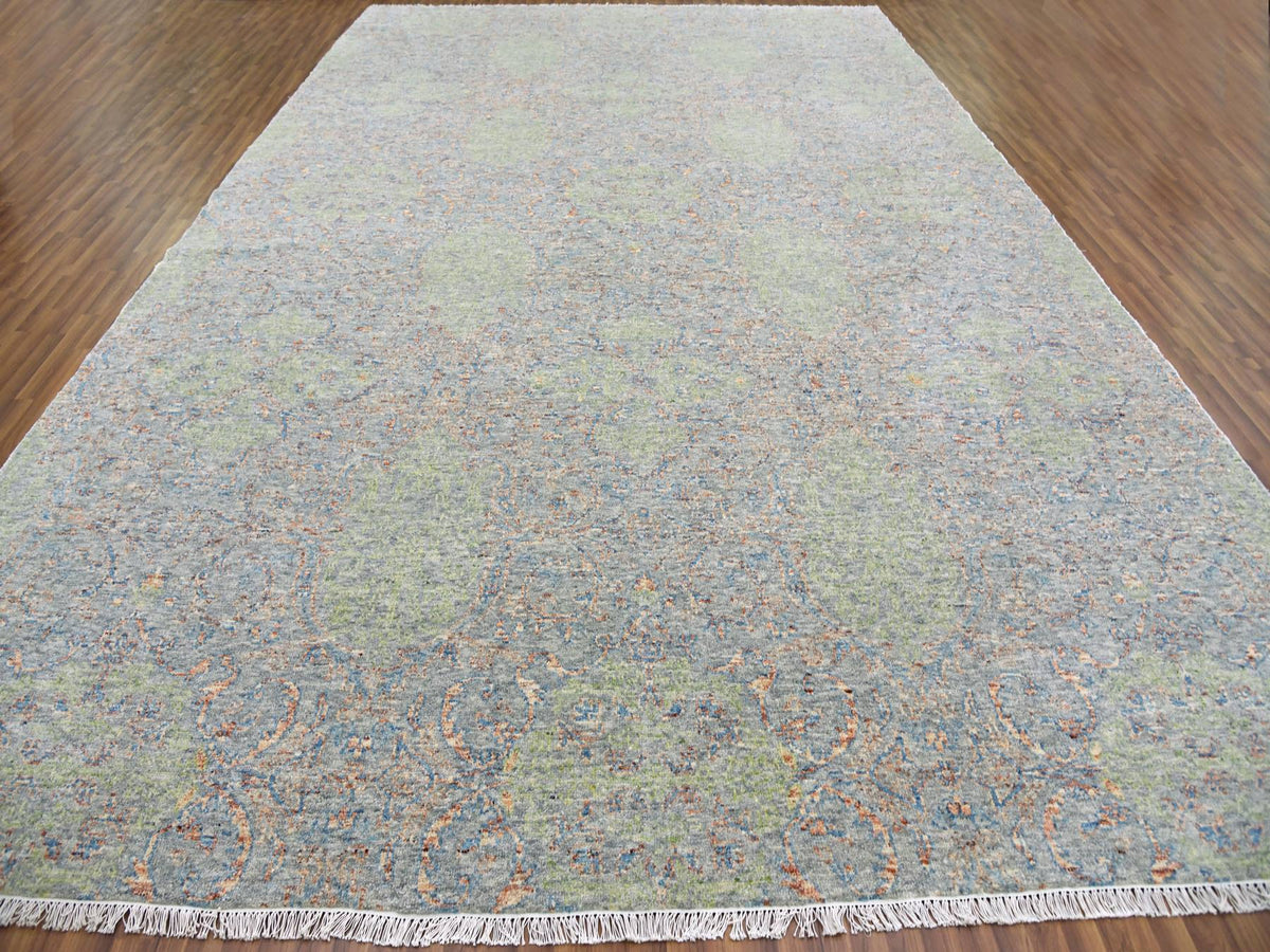 Modern / Contemporary hand-knotted wool rug in Green, 12' x 18' — SKU O079449 (view 2)