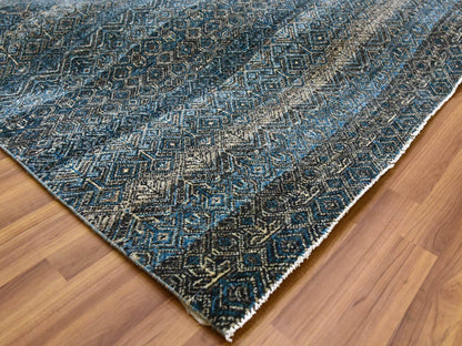 Blue 8'0" x 10'0" Modern and Contemporary Hand knotted Wool Rug - Sku: O079464