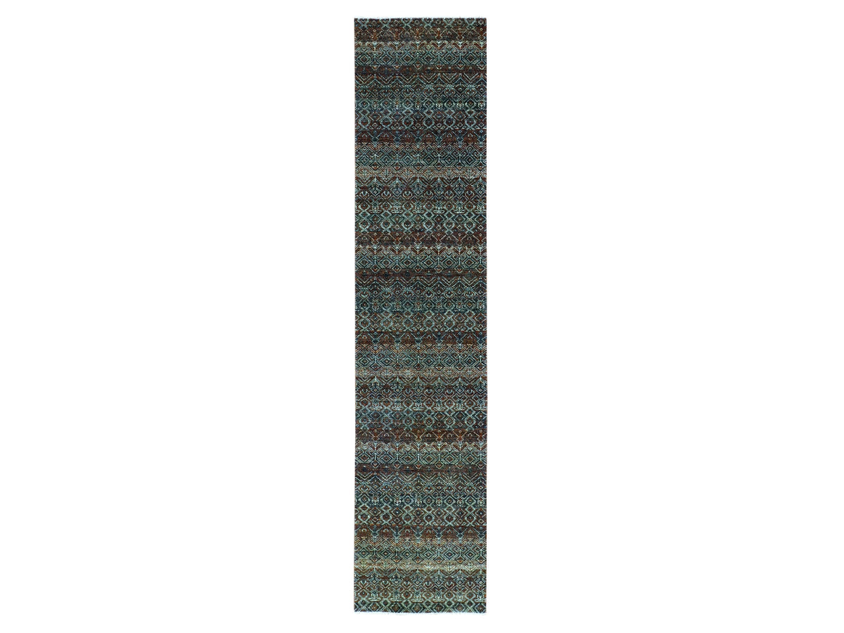 Modern / Contemporary hand-knotted wool runner in Brown, 2'6" x 12' — SKU O079487