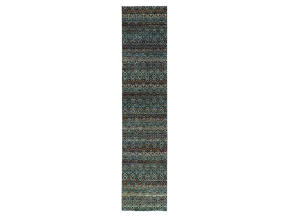 Brown 2'6" x 12'0" Modern / Contemporary Hand knotted Wool Rug - Sku: O079487