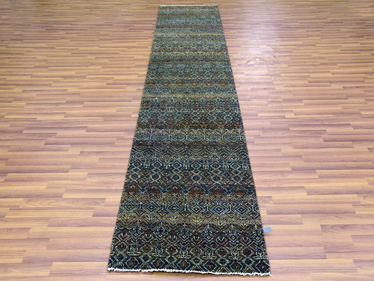 Modern / Contemporary hand-knotted wool runner in Brown, 2'6" x 12' — SKU O079487 (view 2)