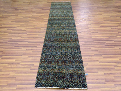 Brown 2'6" x 12'0" Modern / Contemporary Hand knotted Wool Rug - Sku: O079487