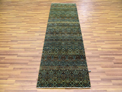 Brown 2'6" x 8'0" Modern / Contemporary Hand knotted Wool Rug - Sku: O079492