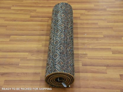 Brown 2'6" x 8'0" Modern / Contemporary Hand knotted Wool Rug - Sku: O079492