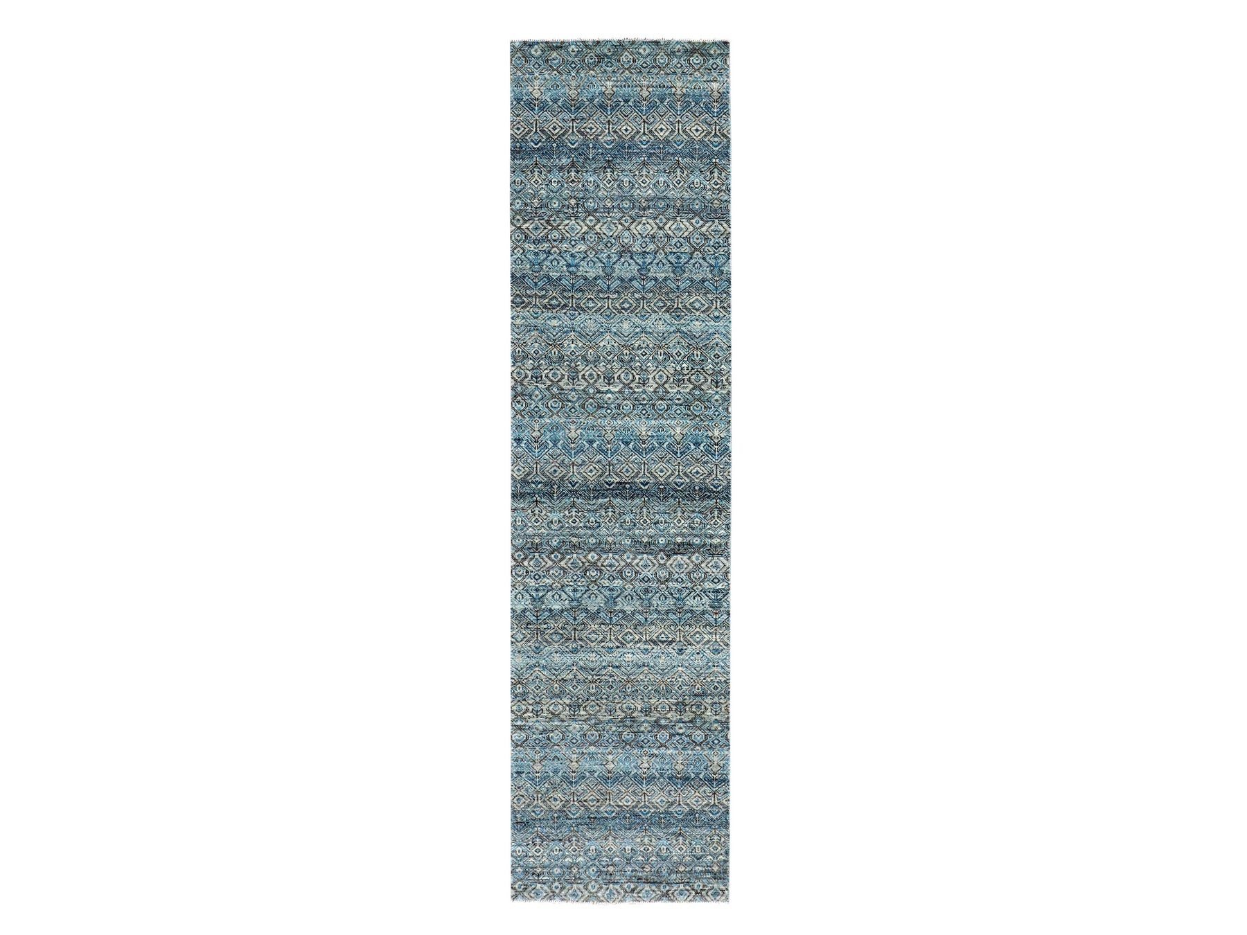 Blue 2'6" x 10'0" Modern / Contemporary Hand knotted Wool Rug - Sku: O079493
