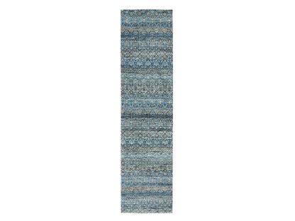 Blue 2'6" x 10'0" Modern and Contemporary Hand knotted Wool Rug - Sku: O079493