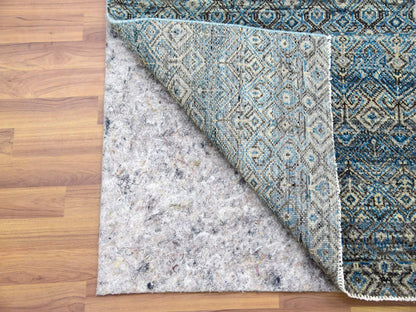 Blue 2'6" x 10'0" Modern and Contemporary Hand knotted Wool Rug - Sku: O079493