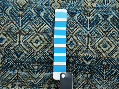 Blue 2'6" x 10'0" Modern and Contemporary Hand knotted Wool Rug - Sku: O079493