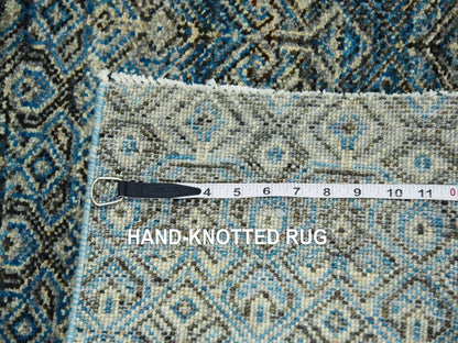 Blue 2'6" x 10'0" Modern and Contemporary Hand knotted Wool Rug - Sku: O079493