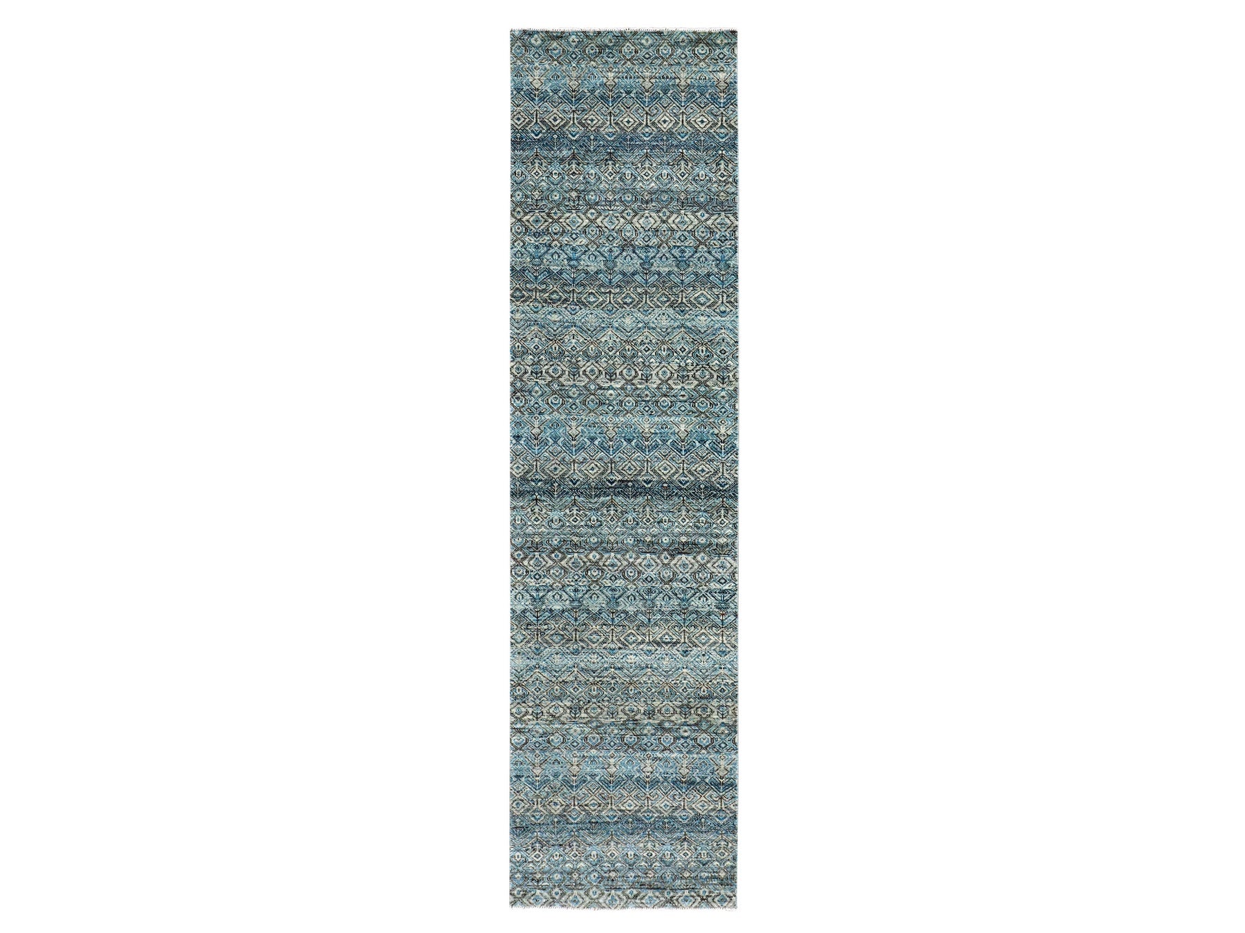 Blue 2'6" x 10'0" Modern / Contemporary Hand knotted Wool Rug - Sku: O079494