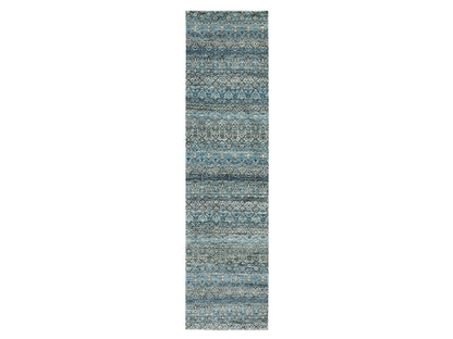 Blue 2'6" x 10'0" Modern and Contemporary Hand knotted Wool Rug - Sku: O079494