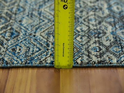 Blue 2'6" x 10'0" Modern and Contemporary Hand knotted Wool Rug - Sku: O079494