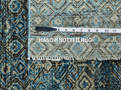 Blue 2'6" x 10'0" Modern and Contemporary Hand knotted Wool Rug - Sku: O079494