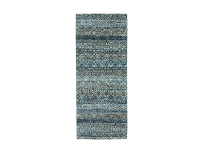 Blue 2'6" x 6'2" Modern and Contemporary Hand knotted Wool Rug - Sku: O079497