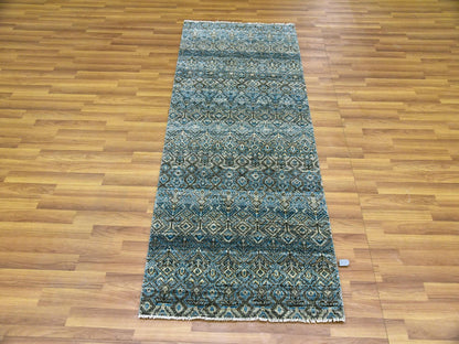 Blue 2'6" x 6'2" Modern and Contemporary Hand knotted Wool Rug - Sku: O079497