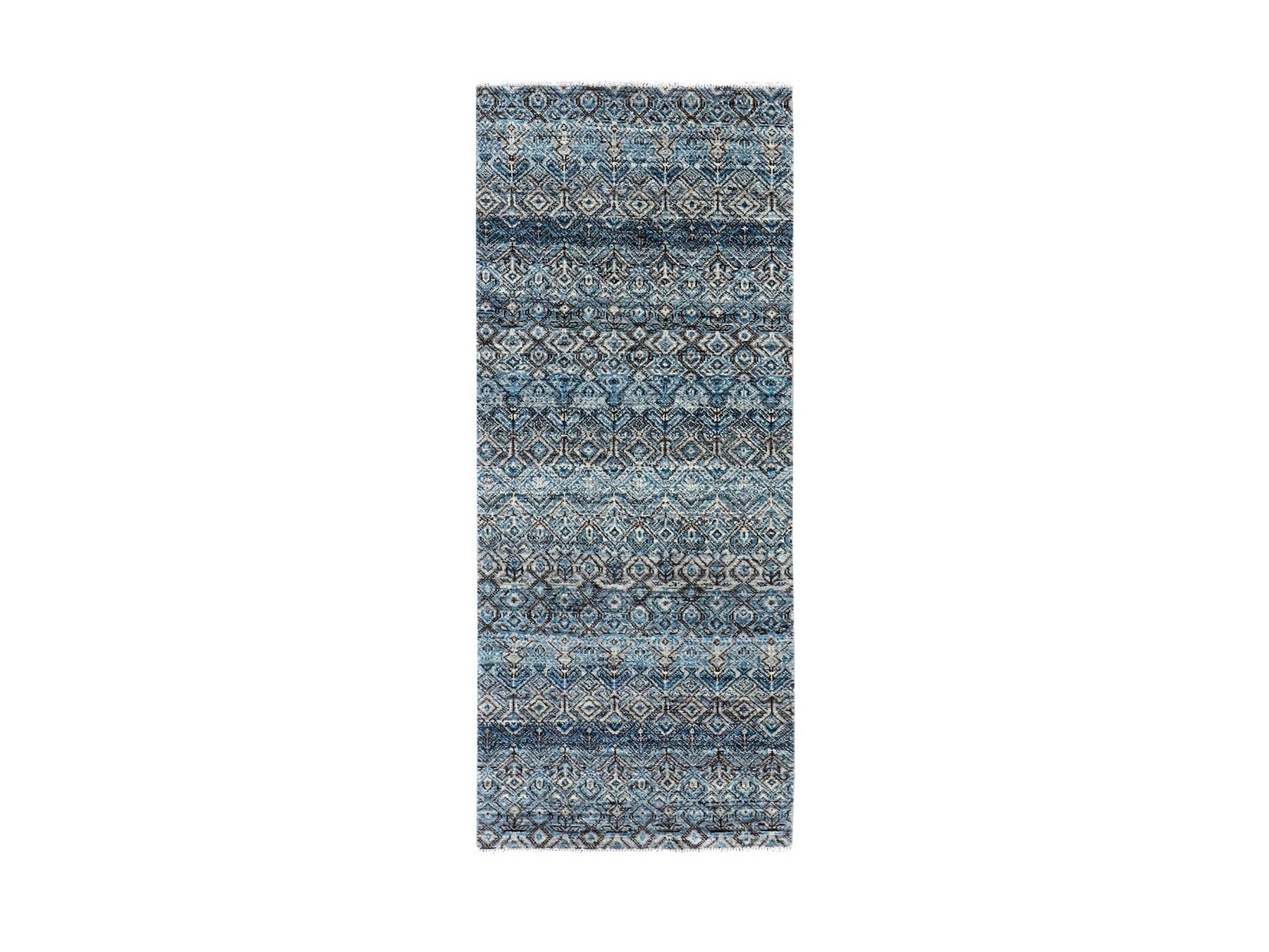 Blue 2'6" x 6'1" Modern / Contemporary Hand knotted Wool Rug - Sku: O079498