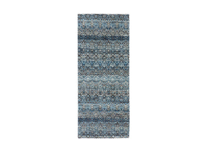 Blue 2'6" x 6'1" Modern and Contemporary Hand knotted Wool Rug - Sku: O079498