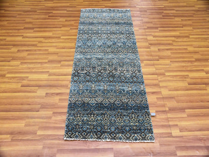 Blue 2'6" x 6'1" Modern and Contemporary Hand knotted Wool Rug - Sku: O079498