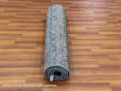Blue 2'6" x 6'1" Modern and Contemporary Hand knotted Wool Rug - Sku: O079498