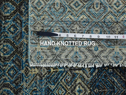 Blue 2'6" x 6'1" Modern and Contemporary Hand knotted Wool Rug - Sku: O079498