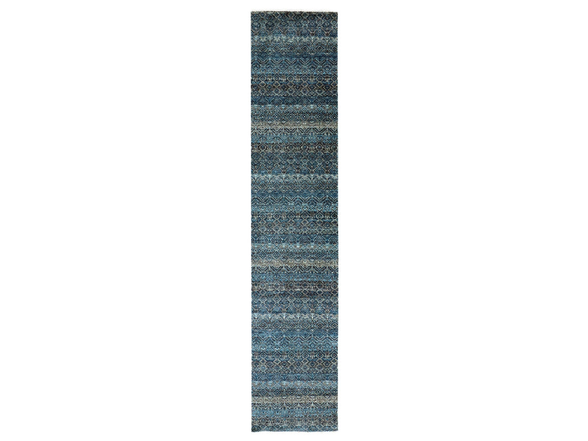 Modern / Contemporary hand-knotted wool runner in Blue, 2'5" x 12' — SKU O079499