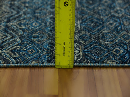 Blue 2'5" x 12'0" Modern and Contemporary Hand knotted Wool Rug - Sku: O079499