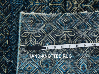 Blue 2'5" x 12'0" Modern and Contemporary Hand knotted Wool Rug - Sku: O079499