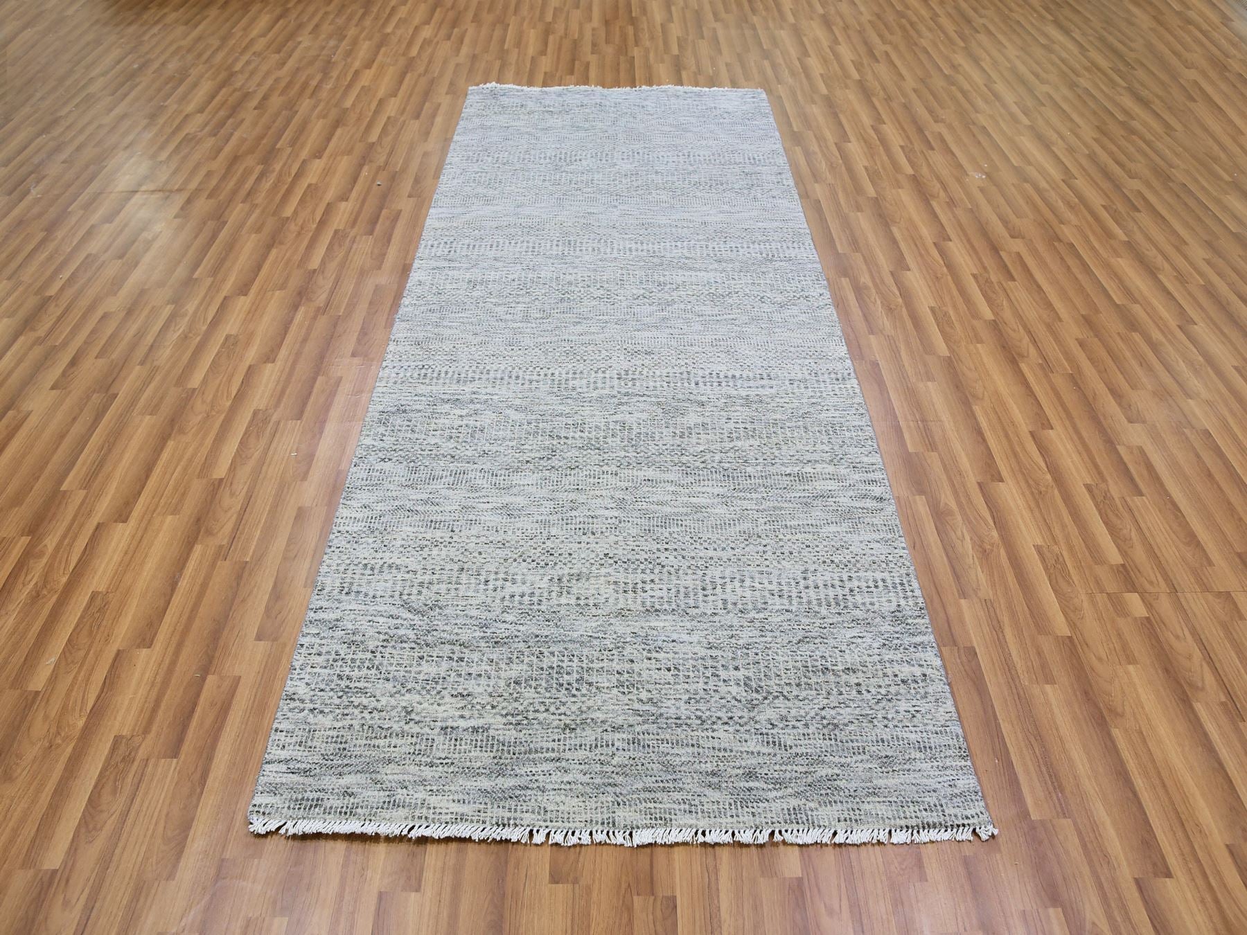 Modern / Contemporary hand-knotted wool runner in Gray, 4' x 10'1" — SKU O079522 (view 2)