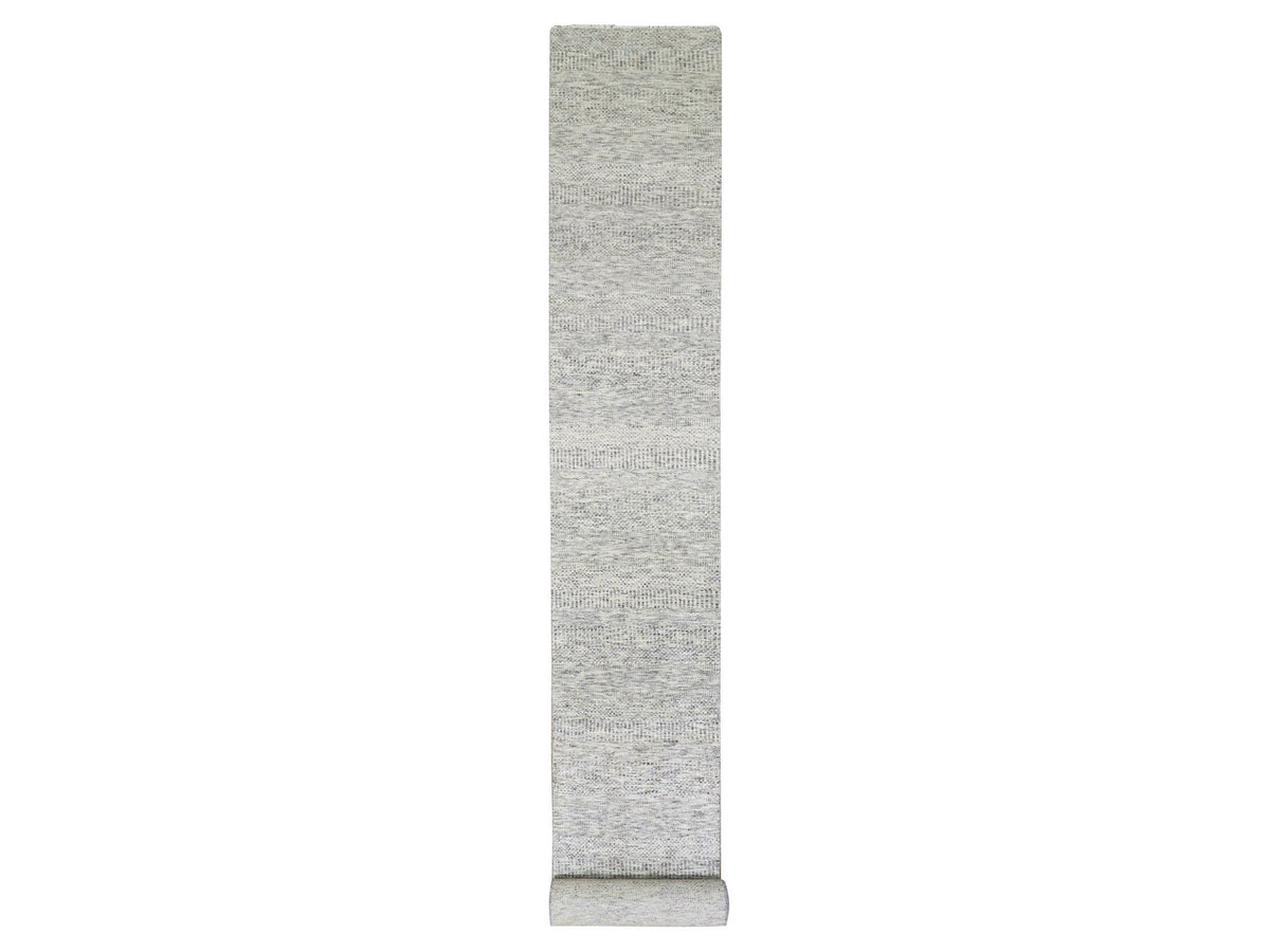 Modern / Contemporary hand-knotted wool runner in Gray, 2'6" x 20'5" — SKU O079531
