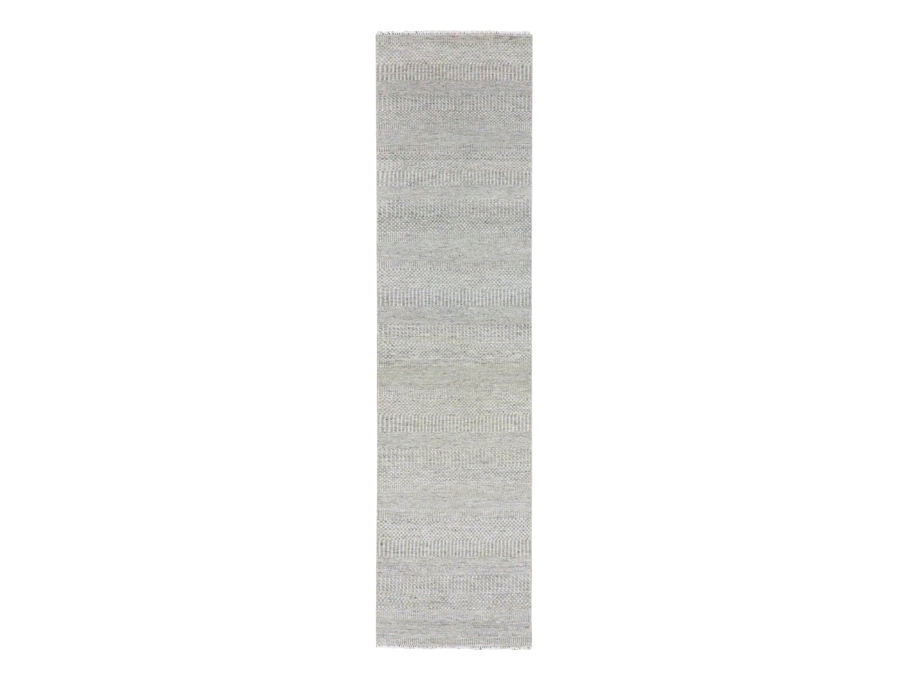 Gray 2'6" x 10'2" Modern / Contemporary Hand knotted Wool Rug - Sku: O079545