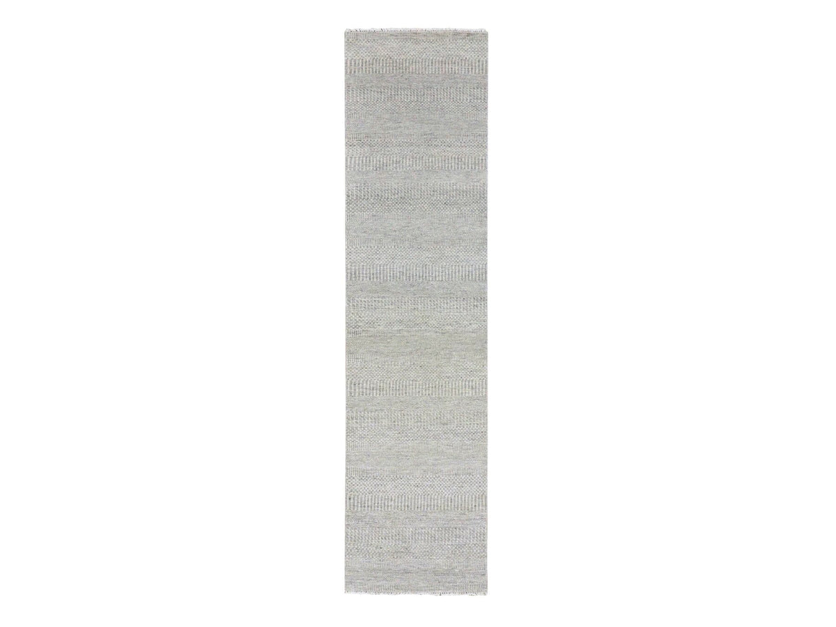 Modern / Contemporary hand-knotted wool runner in Gray, 2'6" x 10'2" — SKU O079545