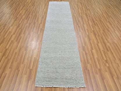 Grey 2'6" x 10'2" Modern / Contemporary Hand knotted Wool Rug - Sku: O079545