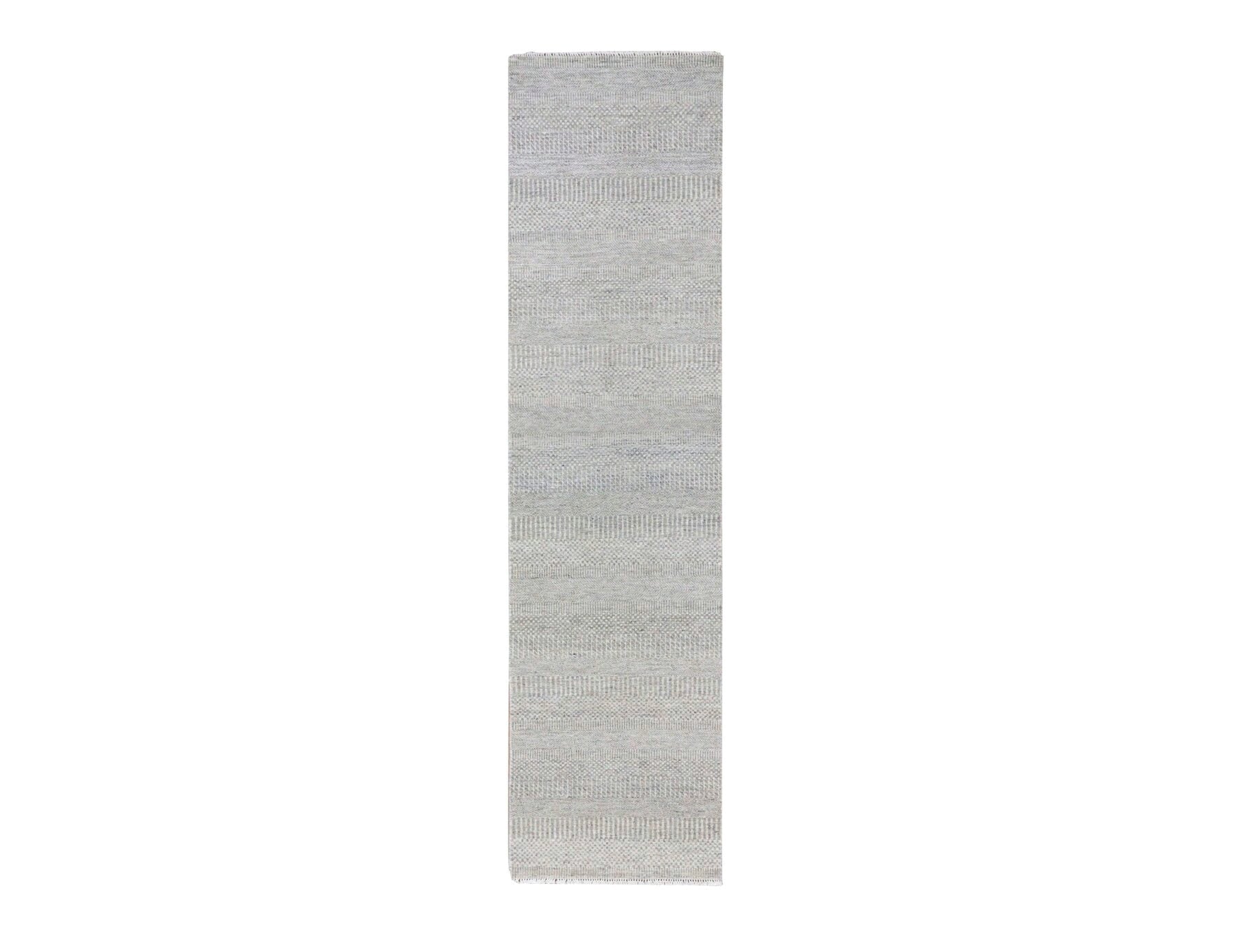 Gray 2'6" x 10'2" Modern / Contemporary Hand knotted Wool Rug - Sku: O079546