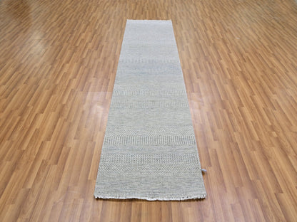 Modern / Contemporary hand-knotted wool runner in Gray, 2'6" x 10'2" — SKU O079546 (view 2)