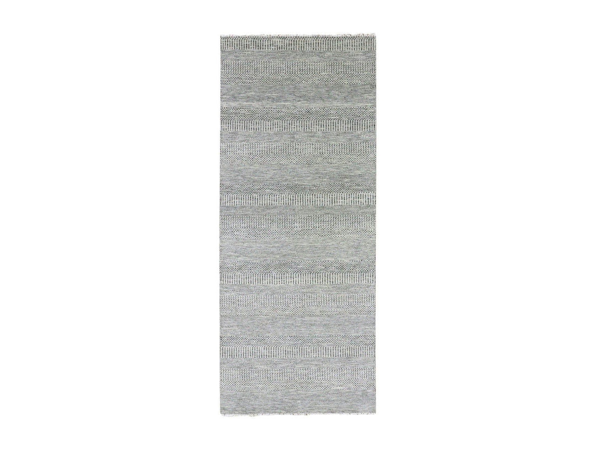 Modern / Contemporary hand-knotted wool runner in Gray, 4'1" x 12'1" — SKU O079568