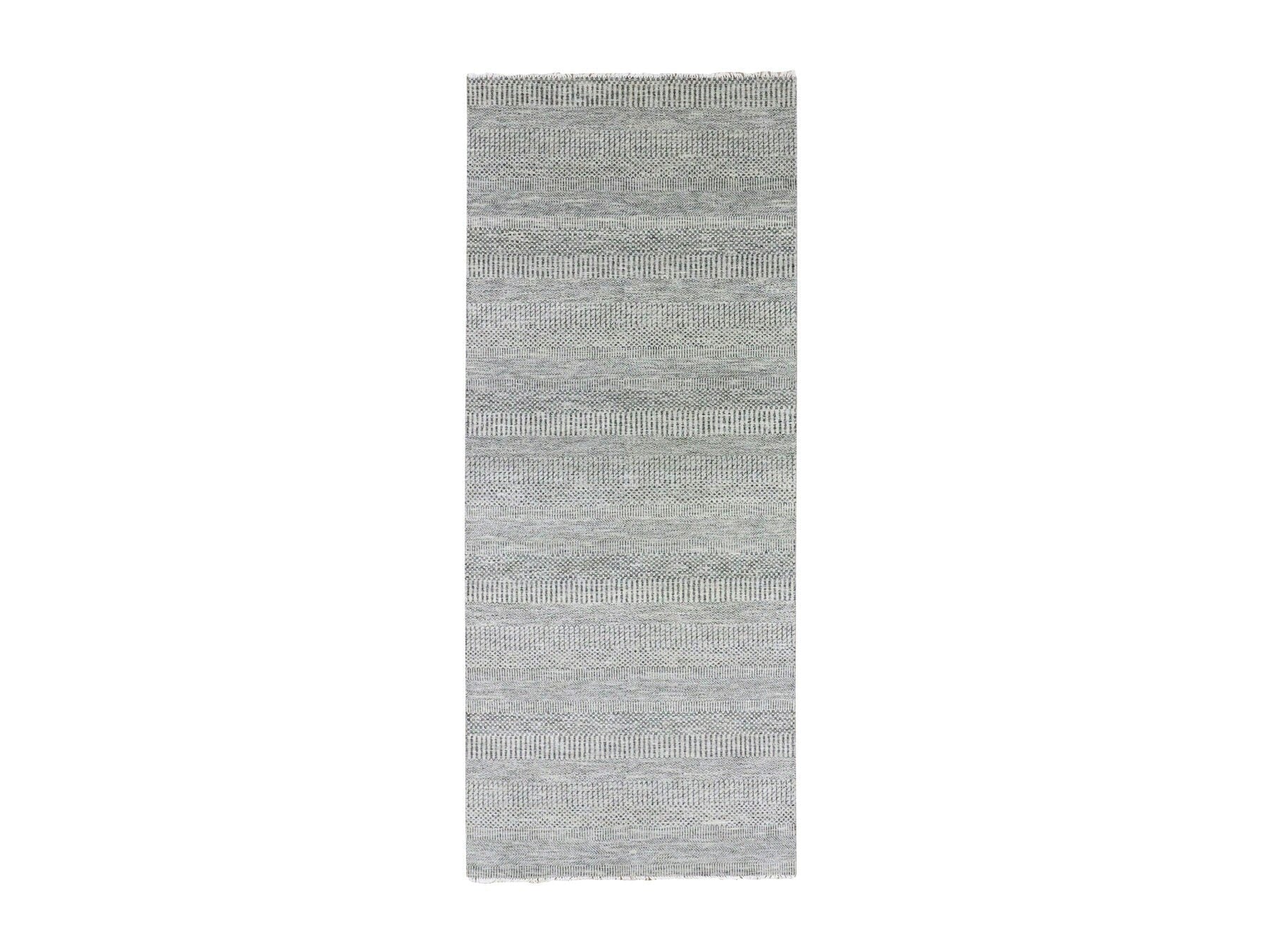 Gray 4'1" x 12'1" Modern / Contemporary Hand knotted Wool Rug - Sku: O079569