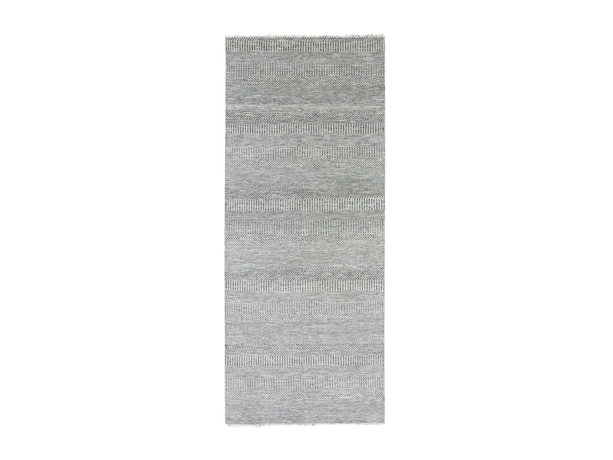 Modern / Contemporary hand-knotted wool runner in Gray, 4'1" x 12'1" — SKU O079569