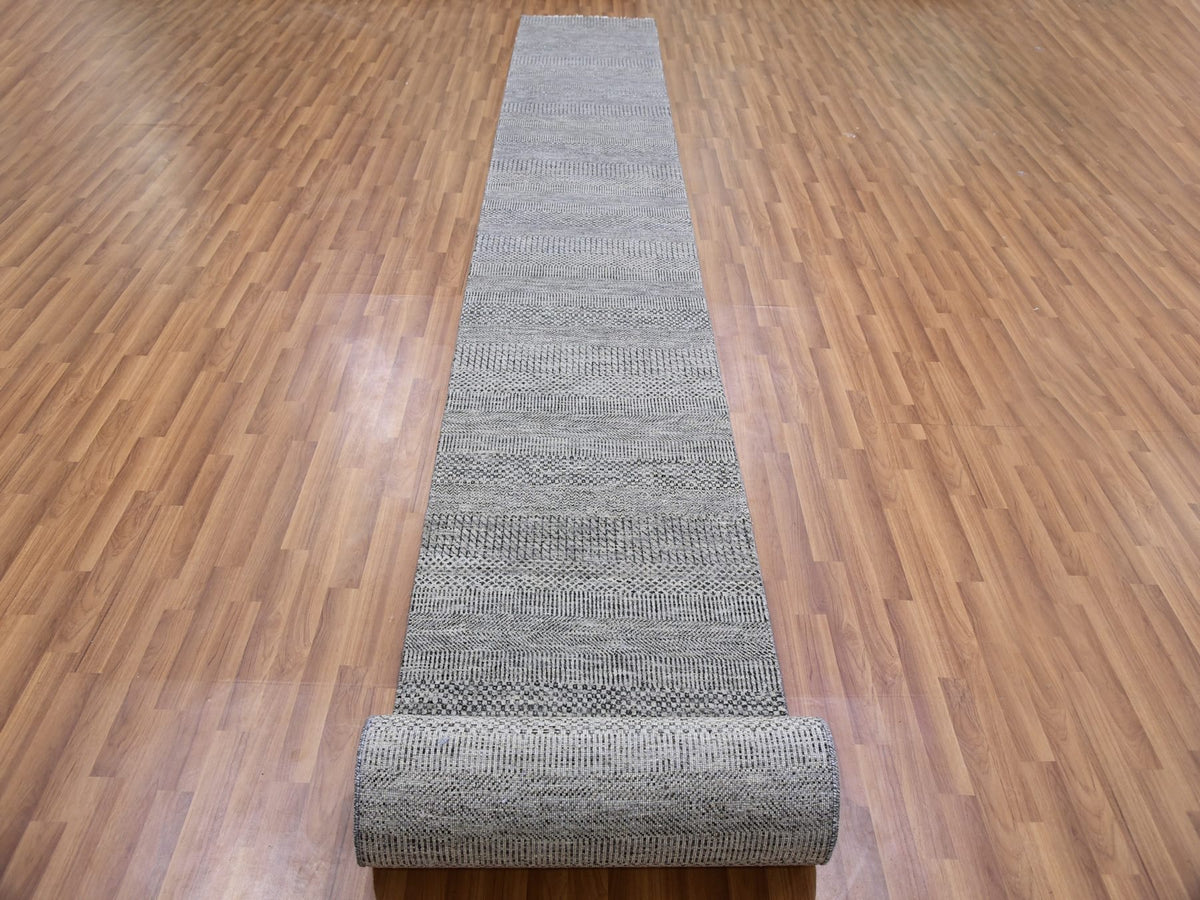 Modern / Contemporary hand-knotted wool runner in Gray, 2'5" x 24'3" — SKU O079570 (view 2)