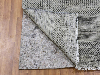 Grey 2'5" x 24'3" Modern / Contemporary Hand knotted Wool Rug - Sku: O079570