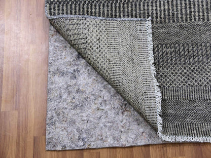 Grey 2'5" x 15'10" Modern / Contemporary Hand knotted Wool Rug - Sku: O079583