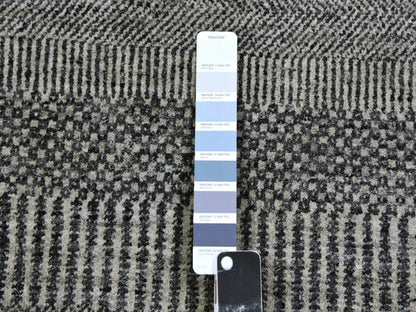 Grey 2'5" x 15'10" Modern / Contemporary Hand knotted Wool Rug - Sku: O079583
