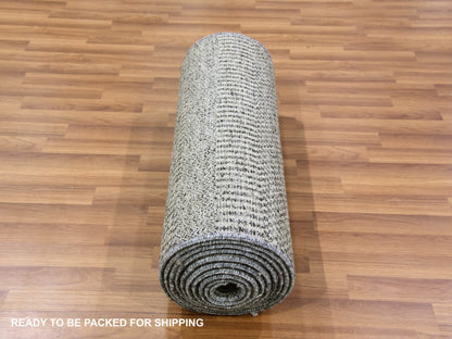 Grey 2'5" x 15'10" Modern / Contemporary Hand knotted Wool Rug - Sku: O079583