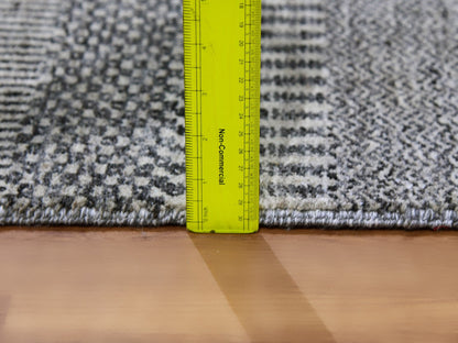 Grey 2'5" x 15'10" Modern / Contemporary Hand knotted Wool Rug - Sku: O079583
