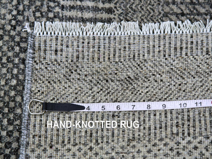 Grey 2'5" x 15'10" Modern / Contemporary Hand knotted Wool Rug - Sku: O079583