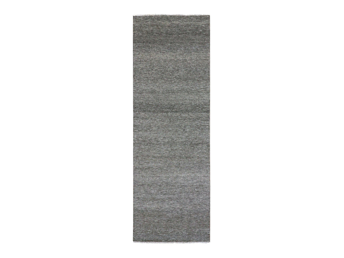Modern / Contemporary hand-knotted wool runner in Gray, 4'1" x 12'1" — SKU O079596