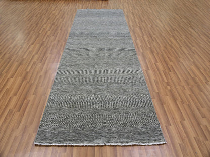 Modern / Contemporary hand-knotted wool runner in Gray, 4'1" x 12'1" — SKU O079596 (view 2)