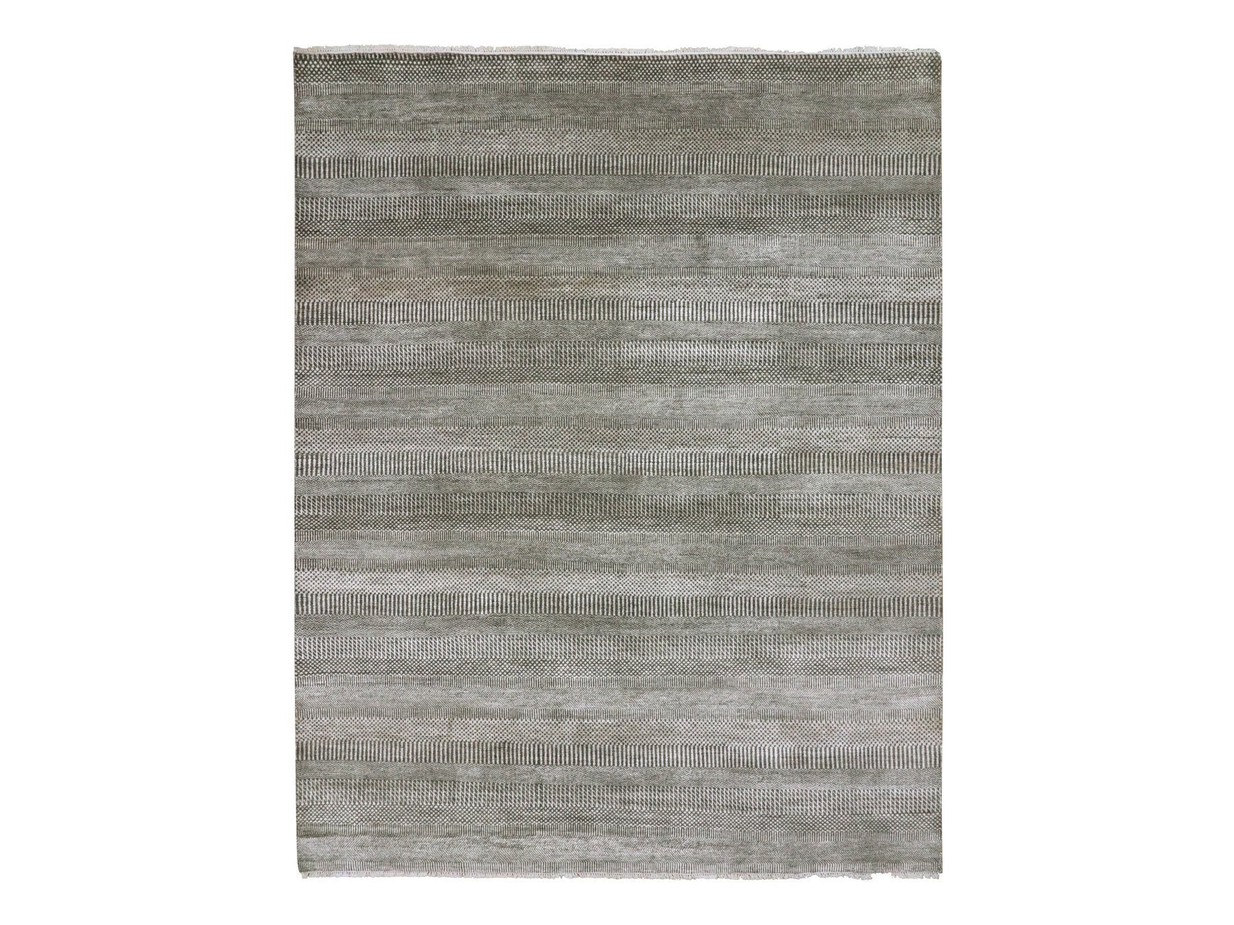 Modern / Contemporary hand-knotted wool/silk rug in Gray, 8'1" x 10'3" — SKU O079614