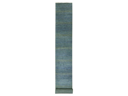 Blue 2'5" x 20'0" Modern and Contemporary Hand knotted Wool Rug - Sku: O079618